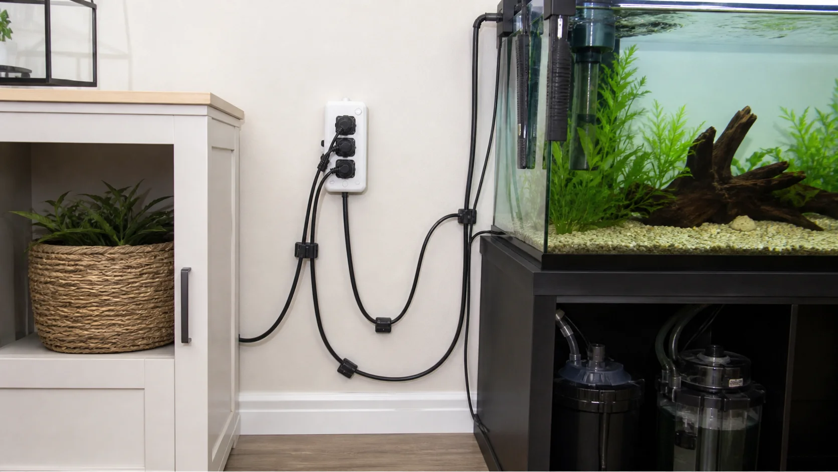 Aquarium drip loops and GFCI safety layout
