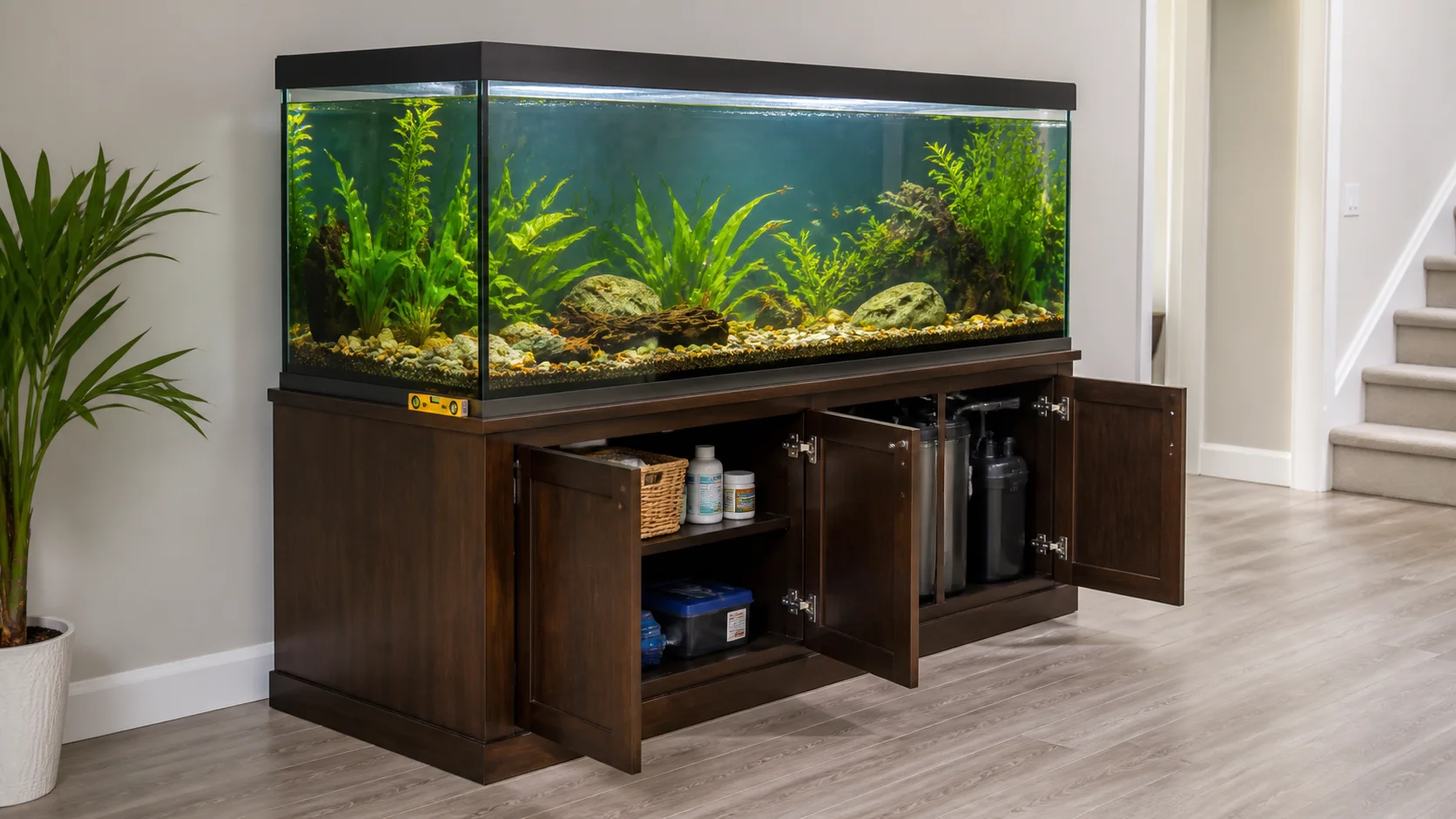 Aquarium stand load components and leveling checks